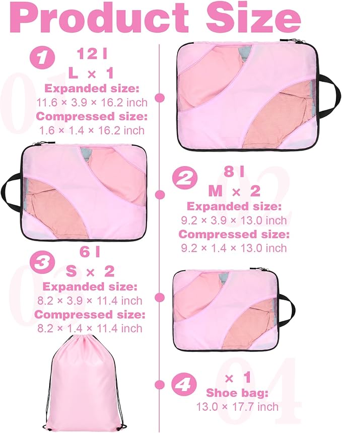 6 Pcs Set ompression Packing Cubes, Expandable Large Packing Cubes for Suitcases and Backpack, Compression Suitcase Organizer