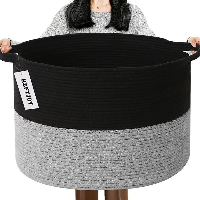 115L Large Blanket Basket,23.6"L x 23.6"W x 15.7"H Rope Woven Baskets with Handles, Toys Storage Bins,Laundry Basket Perfect 