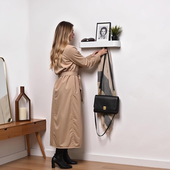 xympo Modern Wall-Mounted Coat Rack with Shelf – Heavy-Duty Steel, 5 Sturdy Hooks, Powder-Coated Finish, Space-Saving Entrywa
