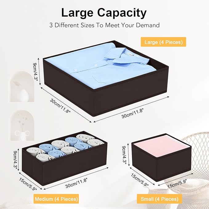 DIMJ Drawer Organizer Clothes, 12 Pack Underwear Organizer, Foldable Closet Organizers, Sock Organizer Bra Organizer, Fabric 