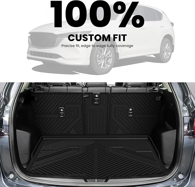 LASFIT Cargo Trunk Mat with Backrest Mats for Mazda CX5 2025 2024 2023 2022 2021 2020 2019 2018 2017 All Weather TPE Rear Cargo Liner Custom Fit Waterproof CX 5 Seat Back Mat Accessories, Black