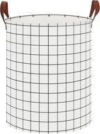 CLOCOR Collapsible Round Laundry Hamper/Large Storage Basket/Toys Bin/Boys and Girls Hamper/Room Decor (White check)