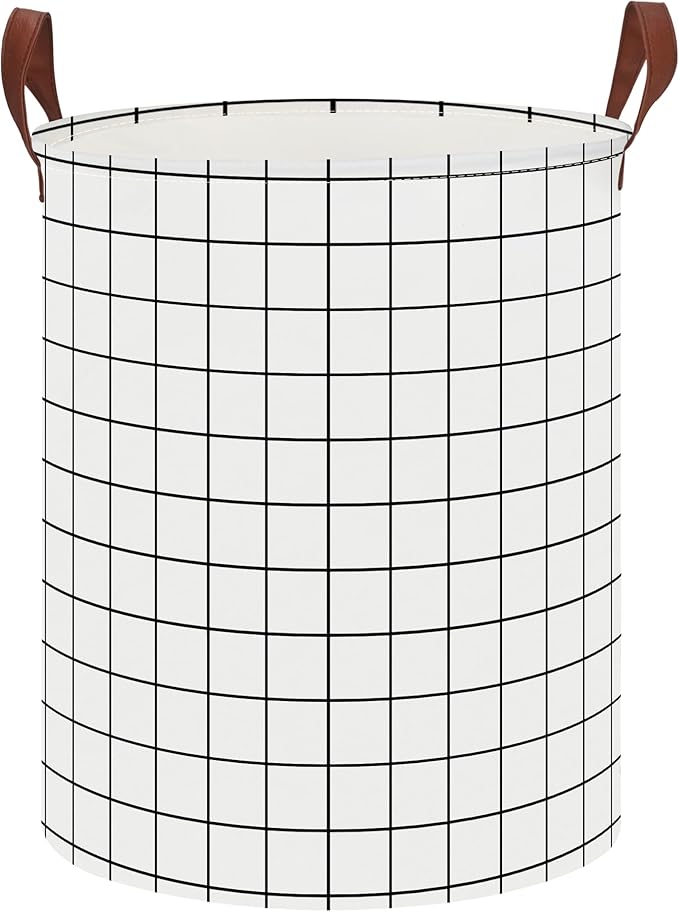 CLOCOR Collapsible Round Laundry Hamper/Large Storage Basket/Toys Bin/Boys and Girls Hamper/Room Decor (White check)
