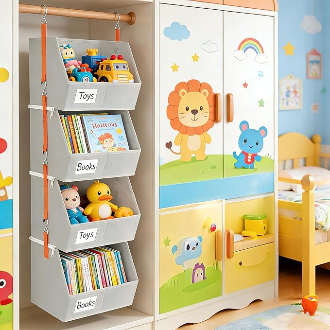 4 Pcs Modular Closet Organizer - Detachable & Foldable Hanging Storage Cubes, 88L Total Capacity, Heavy Duty Fabric Shelves f