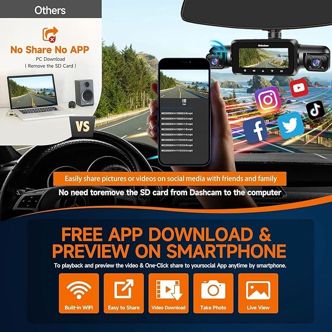 360° Dash Cam Front and Rear Inside, 4 Channel FHD 4 * 1080P, Wi-Fi GPS Voice Control Car Camera, Front 2K+1080P*2 Dash Camer