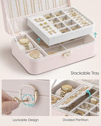 Vlando 2 Layer Jewelry Box,Jewelry Organizer Storage Lockable Earring Organizer Removable Jewelry Tray with Watch Pillow for 