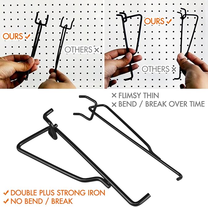 G.CORE Pegboard Shelf Hooks, 10-Pack 6" Black Peg Board Brackets, 1/4" Peg Board Organizer Accessories, Peg Hooks Assortment 