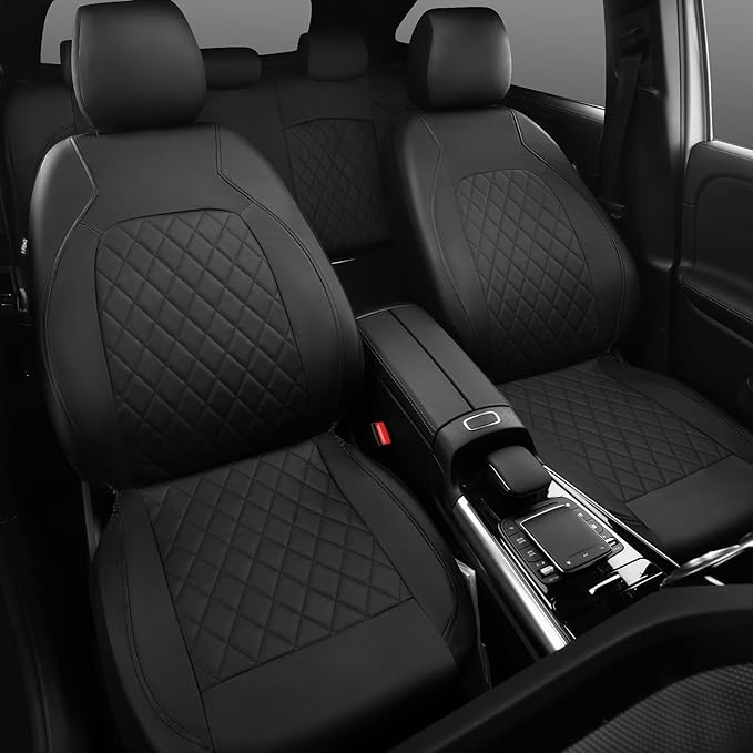 Universal Deluxe Pu Luxury Vinyl Faux Leather Car Seat Covers Full Set, Airbag Compatible, Breathable, Fit for Cars, Trucks, 