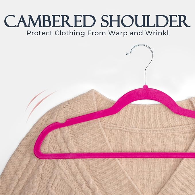 HOUSE DAY Rosy Red Velvet Hangers 60 Pack, Non Slip Clothes Felt Hanger Heavy Duty for Coat, Premium Slim Space Saving Suit H