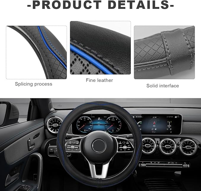 Car Steering Wheel Cover, 15 Inch Anti-Slip Breathable Leather Auto Steering Wheel Protector, Full Surround Soft Steering Whe