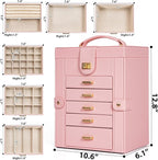 AKOZLIN 6-Tier Jewelry Box Organizer Functional Leather Jewelry Storage Case for Women Girls Ring Necklace Earring Bracelet H