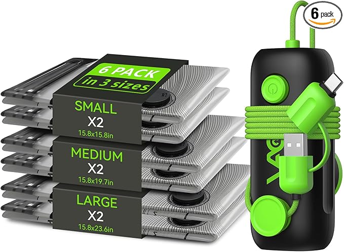 Vacuum Bags for Travel - USB Electric Pump, 6 Pack Carry-on Size Vacuum Seal Bags for Clothing - Space Saver Vacuum Storage B