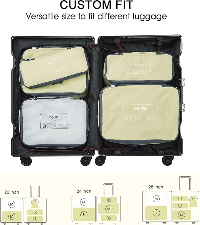 G4Free 6 Set Compression Packing Cubes, 3 sizes Travel Packing Organizers for Suitcases, Expandable Luggage Suitcase Storage 