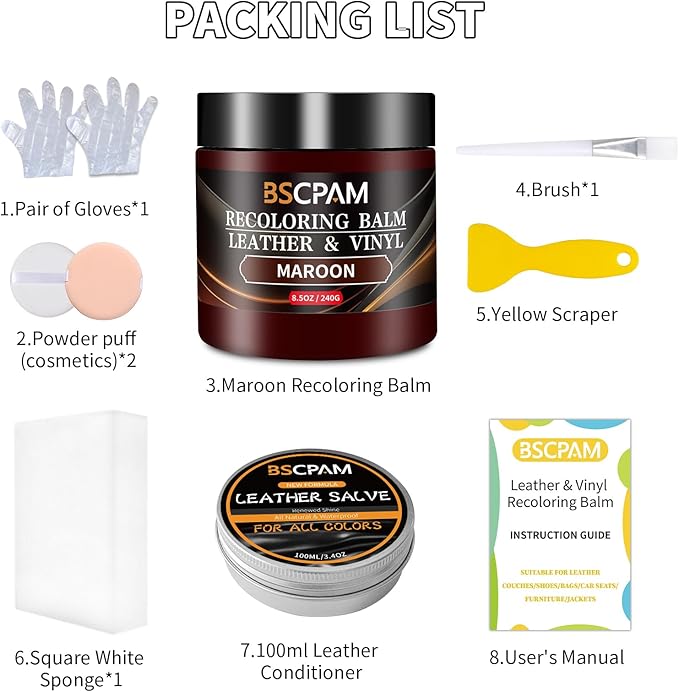 Maroon Leather Recoloring Balm with 100ml Mink Oil,Leather Couch Scratch Remover,Leather Repair kit for Vinyl Furniture and C