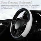 Black & White Car Steering Wheel Cover, Microfiber, Leather Patchwork, Universal 14.5-15 Inch Leather Anti-Slip Breathable Au
