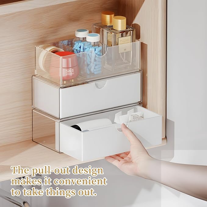 3 Tier Medicine Cabinet Organizer and Storage,Stackable Bathroom Medicine Organizer with Removable Dividers, Plastic Vanity S