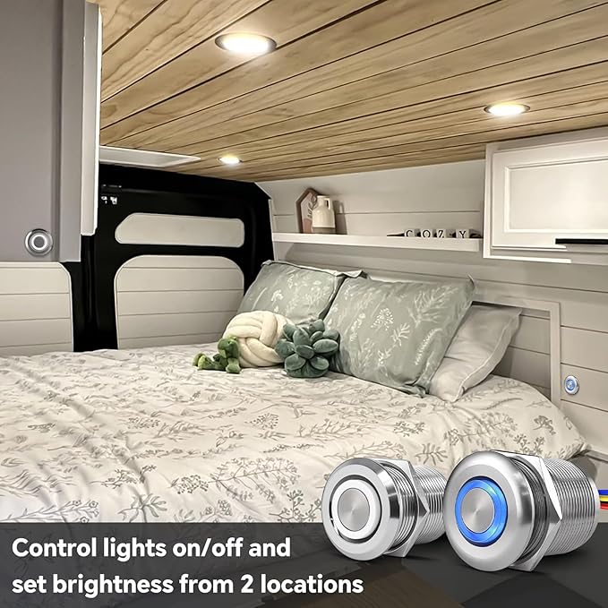 Acegoo RV 3 Way Dimmer Kit DC12V All-Aluminum 3-Way Dimming Switch for Boat Motorhome Camper Van Trailer Truck Car LED Strip Light, Multi Location On/Off/Dimming Switch, DC12-24V 6Amps (Sliver)