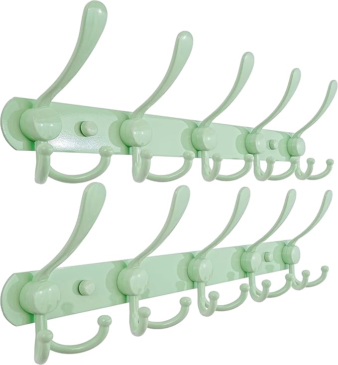 Dseap Coat Rack Wall Mounted - 5 Tri Hooks, Heavy Duty, Stainless Steel, Metal Coat Hook Rail for Coat Hat Towel Purse Robes 
