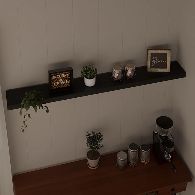 IEO Long Wooden Floating Shelves for Room Wall, Natural Wood Floating Shelves Wall Mounted Kitchen Shelf for Living Room, Bed