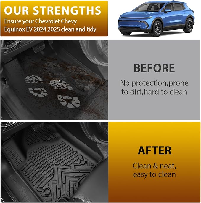 Powerty Floor Mats for 2024-2025 2026 Chevrolet Chevy Equinox EV Accessories (Non Fuel), All Weather Protection Anti-Slip and Waterproof Car Floor Liners for Equinox EV 3PCS