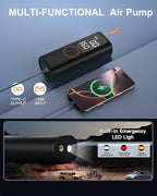 Tire Inflator Portable Air Compressor - 4X Faster Inflation Cordless Mini Air Pump with Digital Pressure Gauge with Digital Pressure Gauge/LED Light Portable Tire Inflator for Car/Moto/Bike/Ball etc.