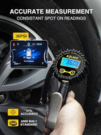 AZUNO Digital Tire Inflator with Pressure Gauge, 200 PSI, Heavy Duty Air Compressor Accessories, w/Rubber Hose Lock on Air Chuck and Quick Connect Coupler