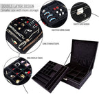 Two-Layer Jewelry Box Organizer Display Storage case with Lock (Black)
