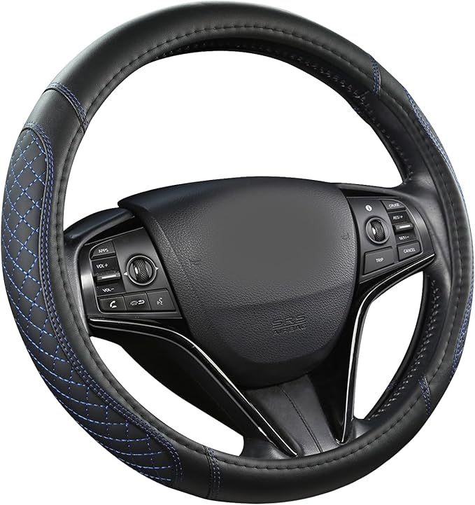 West Llama Customized Auto Car Steering Wheel Cover for Honda Civic, CR-Z, Insight, S2000, 14" - 14.25" (Diamond Quilted-Blac