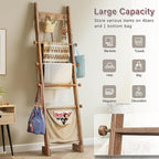 REFGY Blanket Ladder for Living Room, 5-Tier Wooden Blanket Ladder, 5.3Ft Wall Leaning Quilt Ladder for Bedroom, Rustic Decor