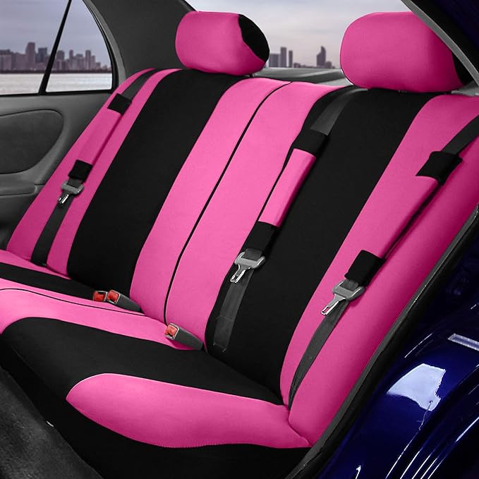 FH Group Car Seat Covers Rear Set Cloth - Universal Fit Automotive Seat Covers, Low Back Front Seat Covers, Solid Back Seat C