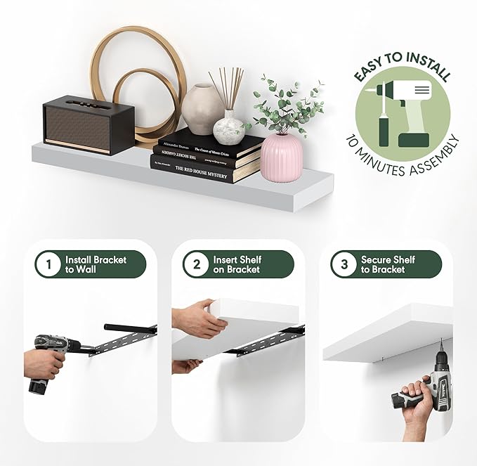 Furinno Tanna Floating Shelves for Wall Set of 2, 12 x 35 Wall Shelf, Wall Mounted Floating Shelf with Invisible Bracket, 2-i