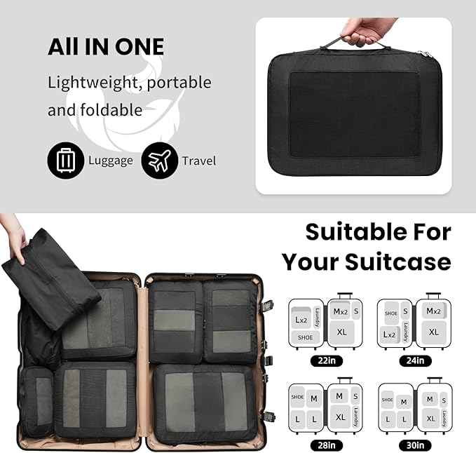 Compression Packing Cubes for Travel, Lightweight Vacation Travel Essentials, Travel Accessories for Suitcase Organizer Bags 