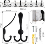 Kuhome 32.2'' Large Coat Rack Wall Mount Coat Hooks with 8 Metal Black Triple-Hooks Old White Pine Real Wood Plank Hat Rack f