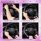 CAR PASS Bling Diamond Black Leather Steering Wheel Cover, Studded Crystal Rhinestones Universal Fit 14" 1/2-15" Glitter for Women Sparkle Girl Fit Suvs,Vans,Sedans,Car,Trucks, Purple Diamond