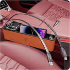 Car Seat Gap Filler Organizer with 69W Retractable Car Charger & Bluetooth Earpiece for Driving Calls, Car Accessories with Trucker Headset, Fits Sedans, SUVs, Pickup Trucks & Crossovers