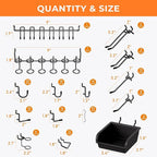 INCLY 220PCS Extra Thick 1/4" Pegboard Accessories Organizer Kit, Heavy Duty Black Pegboard Hooks with Bins and Peg Lock, Peg