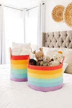 OrganiHaus Rainbow Blanket Basket for Classroom & Nursery, Extra Large Woven Laundry Basket w/Handles, Kids Toy Organizer & S