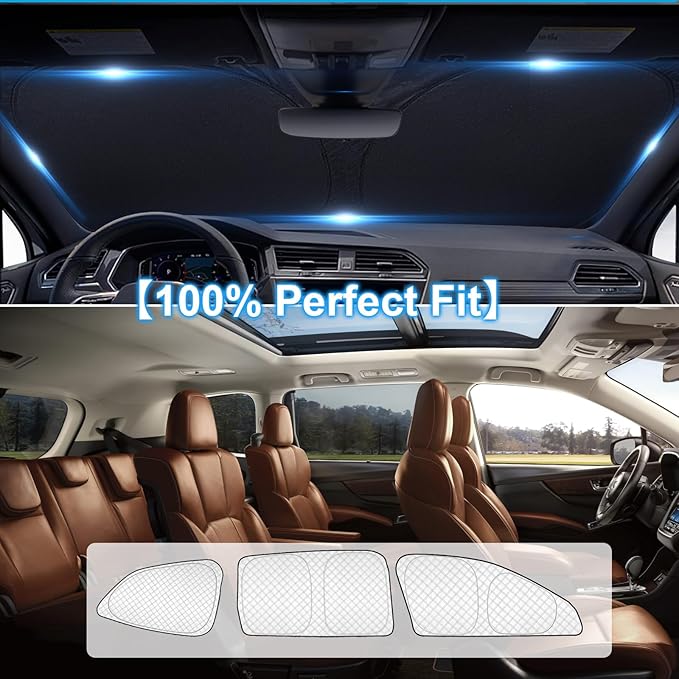 KMF 8pcs Thicken Sun Shades for Subaru Ascent 2019-2025 Accessories, Full Car Window Covers Sunshade for Windshield Side Rear, UV Block and Blackout Protect Privacy for Camping