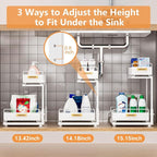 Under Sink Organizer, High Adjustable 2 Tier Under Kitchen Sink Organizer, Multi-Purpose Storage Shelf for Kitchen Bathroom C