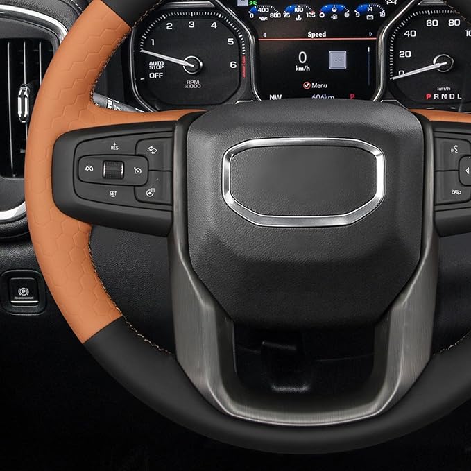 MEWANT Steering Wheel Cover for GMC Sierra Steering Wheel Cover for GMC Sierra 1500 / Sierra 1500 Limited/Sierra 2500 / Sierra 3500/ Yukon (XL) Hive Microfiber Leather