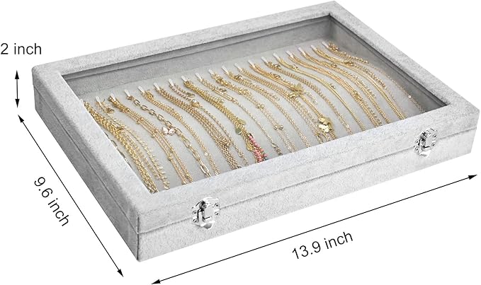 Siveit Necklace Organizer Box Premium 20 Hooks Necklace Display Jewelry Tray with Transparent Lid Jewelry Necklace Display Bo