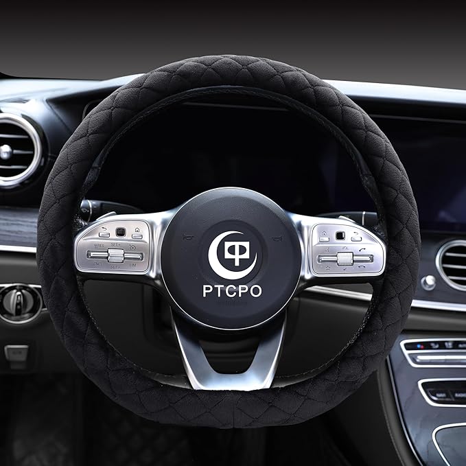 Soft Car Steering Wheel Cover for Sedan, SUV, Warm Luxury Velvet, Odorless, Universal, Anti Slip, Summer Winter, Black, D Sha