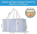 LHZK 2 Pack Extra Large Utility Tote Bag with Metal Wire Frame and the Sides Rinforced, Extra Large Tote Bag with Handle for