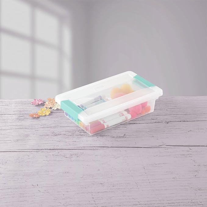 Sterilite 6-Pack Clip Box, Stackable Clear Plastic Bins with Latching Lids, Small - Writing, Arts or Crafts Supplies Storage 