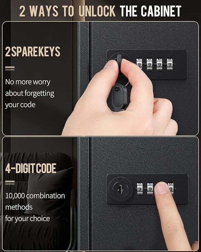 Uniclife 120 Position Key Cabinet with Combination and Key Lock Resettable Black Digital Security Storage Box Steel Key Organ