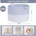 INDRESSME 115L Extra Large Rope Basket, Organizing Storage for Nursery Living Room Home Décor., Decorative Woven Laundry Bask