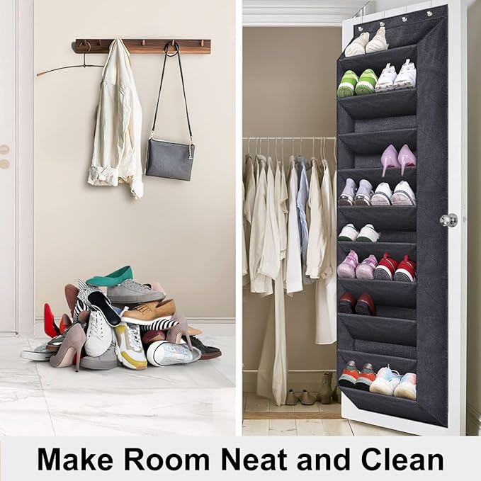SLEEPING LAMB Over The Door Shoe Organizer for Closet with Large Deep Pockets, Narrow Shoe Rack for Door Hanging Boots Storag