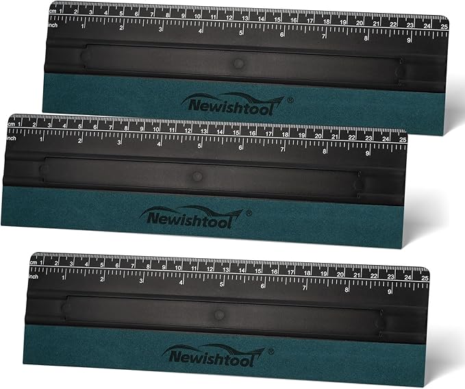 NEWISHTOOL Vinyl Wrap Squeegee for Vinyl, Big Size Wallpaper Smoothing Squeegee, 3 Pack 25CM Decals Squeegee with Ruler & Micro Suede Felt Edge for Sign Making Graphic Window Tint Film Application