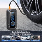 Tire Inflator Portable Air Compressor Portable Air Pump Cordless Bike Pump with Digital Dual Values Display 150 PSI Car Tires Pump with LED Lights Air Pump