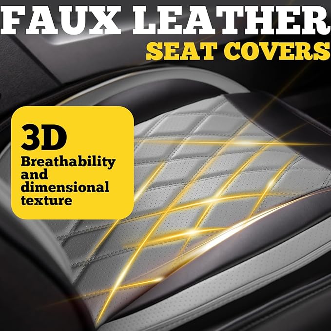 LINGVIDO Car Seat Covers Full Set (5 Seats) - Premium Perforated Nappa Leather, Waterproof Shield, Omni-Adapt Fit SUVs Sedans